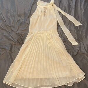 Off-White Mid-Length Dress w/ Shoulder Bow & Triangle Cutout